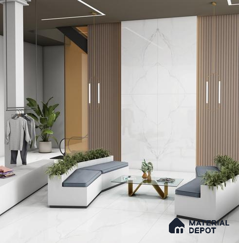 Large Format Bookmatch Floor & Wall Tile TL 10589 Statuario Regal 8 ft x 4 ft Colour Body Vitrified Glossy Finish - 9 mm | Suitable for Living Room, Bedroom, Bathroom | Adhesive and Spacers Must be Used During Installation