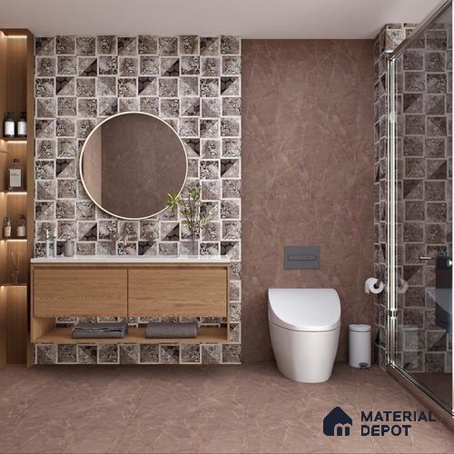 Highlighter Wall Tile TL 05612 C Gravier Subtle Choco Decor 2 ft x 4 ft Vitrified Rustic Carving Matte Finish - 9 mm | 4 Random Design | Suitable for Living Room, Bedroom, Bathroom