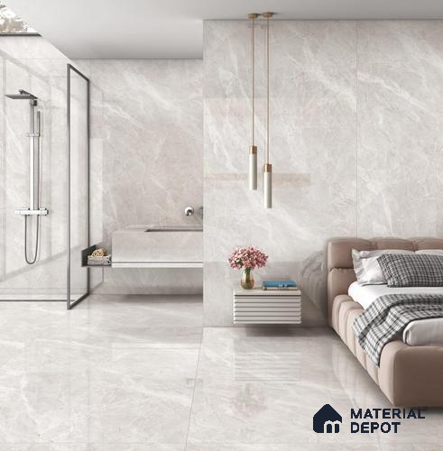Large Format Endless Floor & Wall Tile TL 10579 Floris Bianco 8 ft x 4 ft Colour Body Vitrified Glossy Finish - 9 mm | Suitable for Living Room, Bedroom, Bathroom | Adhesive and Spacers Must be Used During Installation
