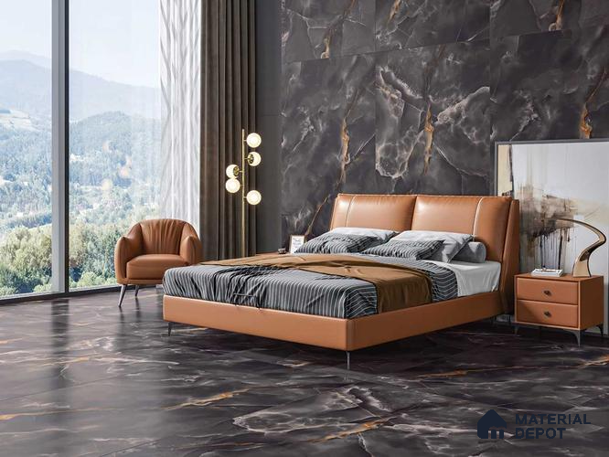 Large Format Endless Floor & Wall Tile TL 10586 Thunder Onyx 8 ft x 4 ft Colour Body Vitrified Glossy Finish - 9 mm | 2 Random Design | Suitable for Living Room, Bedroom, Bathroom | Adhesive and Spacers Must be Used During Installation