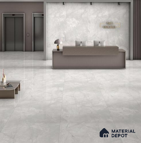 Large Format Endless Floor & Wall Tile TL 10576 Nivia Grey 8 ft x 4 ft Colour Body Vitrified Glossy Finish - 9 mm | Suitable for Living Room, Bedroom, Bathroom | Adhesive and Spacers Must be Used During Installation