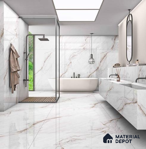 Large Format Endless Floor & Wall Tile TL 10577 Michel Angelo 8 ft x 4 ft Colour Body Vitrified Glossy Finish - 9 mm | Suitable for Living Room, Bedroom, Bathroom | Adhesive and Spacers Must be Used During Installation