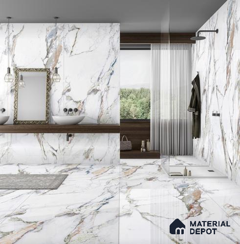 Large Format Endless Floor & Wall Tile TL 10574 Picasso Green 8 ft x 4 ft Colour Body Vitrified Glossy Finish - 9 mm | Suitable for Living Room, Bedroom, Bathroom | Adhesive and Spacers Must be Used During Installation