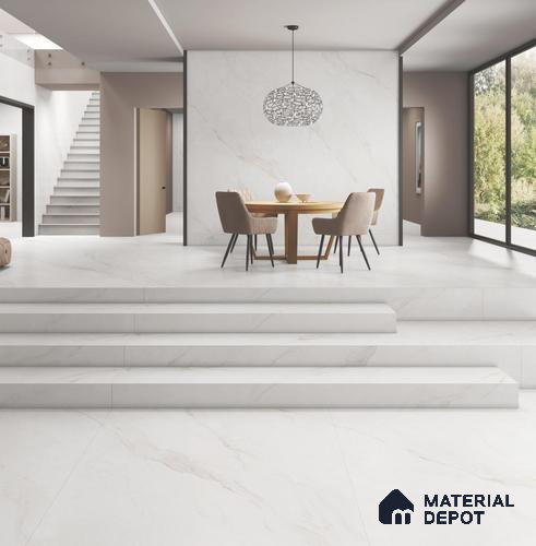Large Format Endless Floor & Wall Tile TL 10583 Solomon White 8 ft x 4 ft Colour Body Vitrified Matte Finish - 9 mm | Suitable for Living Room, Bedroom, Bathroom | Adhesive and Spacers Must be Used During Installation