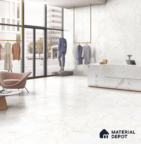 Large Format Endless Floor & Wall Tile TL 10584 Nura White 8 ft x 4 ft Colour Body Vitrified Matte Finish - 9 mm | Suitable for Living Room, Bedroom, Bathroom | Adhesive and Spacers Must be Used During Installation
