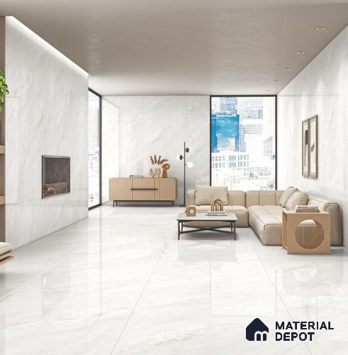Large Format Endless Floor & Wall Tile TL 10582 Onyx Izola White 8 ft x 4 ft Colour Body Vitrified Matte Finish - 9 mm | Suitable for Living Room, Bedroom, Bathroom | Adhesive and Spacers Must be Used During Installation