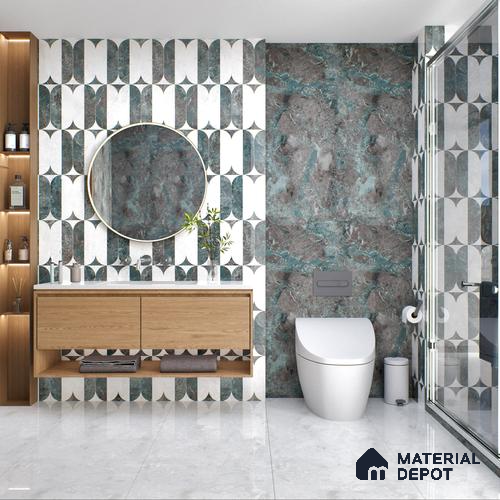 Marble Wall & Floor Tile TL 05534 C Lustro Aqua 2 ft x 4 ft Vitrified Glossy Finish - 9 mm | 8 Random Design | Suitable for Living Room, Bedroom, Bathroom, Kitchen