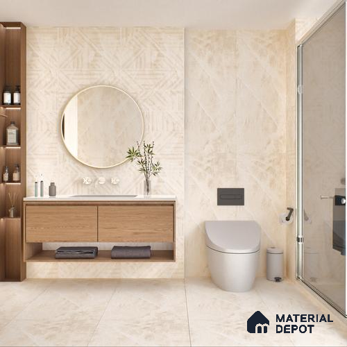 Marble Wall Tile TL 05798 Gravier Beige Glow 2 ft x 4 ft Vitrified Lush Plus Matte Finish - 9 mm | 6 Random Design | Suitable for Living Room, Bedroom, Bathroom
