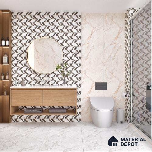 Carving Floor & Wall Tile TL 05800 C Gravier Nebula Ivory 2 ft x 4 ft Vitrified Carving Matte Finish - 9 mm | 10 Random Design | Suitable for Living Room, Bedroom, Bathroom