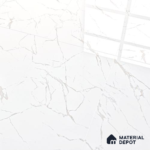 Marble Floor & Wall Tile TL 05883 Gravier Noble White 2 ft x 4 ft Vitrified Glossy Finish - 9 mm | 6 Random Design | Suitable for Living Room, Bedroom, Bathroom