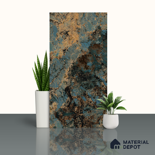Marble Wall Tile TL 05459 Obsidian Aqua 2 ft x 4 ft Vitrified High Gloss Finish - 9 mm | 4 Random Design | Suitable for Living Room, Bedroom, Bathroom, Kitchen