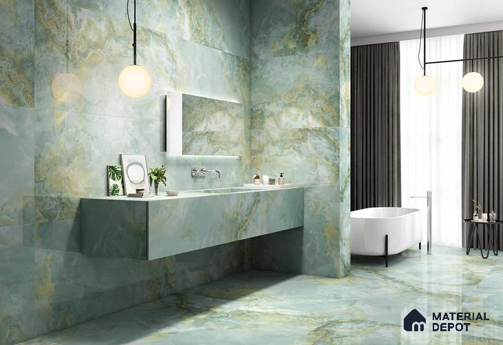 Marble Floor & Wall Tile TL 05818 Gravier Onyx Olive 2 ft x 4 ft Vitrified Glossy Finish - 9 mm | 10 Random Design | Suitable for Living Room, Bedroom, Bathroom