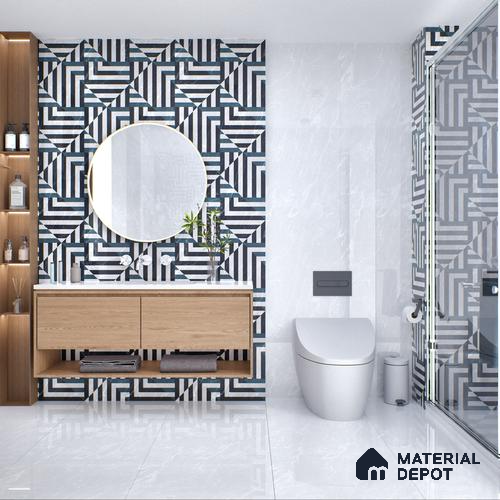 Geometric Floor & Wall Tile TL 05812 B Gravier Soft Geo Decor 2 ft x 4 ft Vitrified High Gloss Finish - 9 mm | Suitable for Living Room, Bedroom, Bathroom