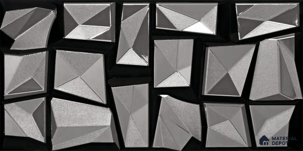 Metallic Wall Tile TL 05503 E Nero Motion Base 2 ft x 1 ft Ceramic Metallic Finish - 9 mm | Suitable for Bathroom, Kitchen