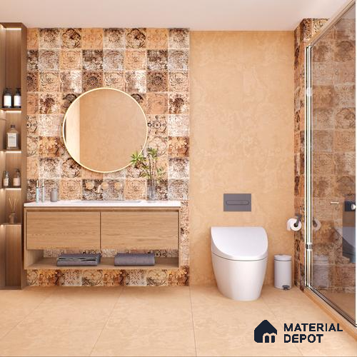 Moroccan Wall Tile TL 05609 Gravier Golden Ethno Decor 2 ft x 4 ft Vitrified Sand Matte Finish - 9 mm | 2 Random Design | Suitable for Living Room, Bedroom, Bathroom