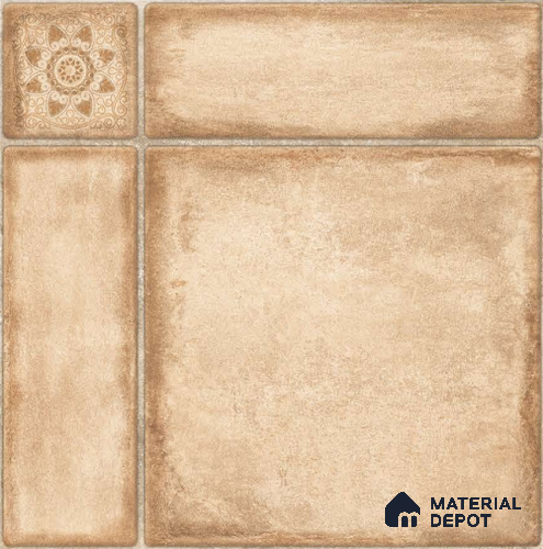 Beige Stone Tile TL 09068  91006 16 inch x 16 inch Vitrified Carving Matte Finish - 12 mm |  | Suitable for Parking, Terrace | Pattern Alignment May Vary | 2-3 mm Spacer is Mandatory