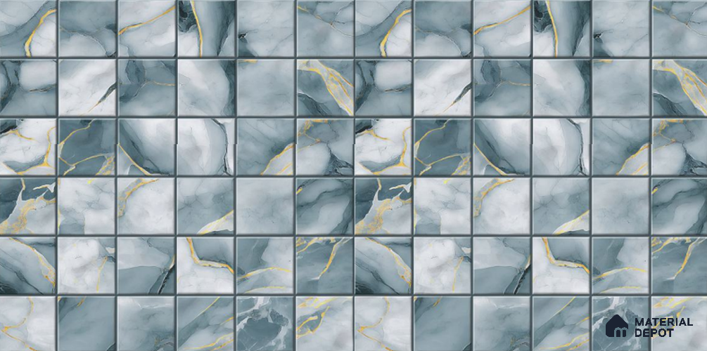 Blue Faux Mosaic Wall Tile TL 09097 B  Fenix Club 1 ft x 1 ft Ceramic Glossy Finish - 9 mm | Suitable for Highlighter Wall, Bathroom, Kitchen Wall & Backsplash