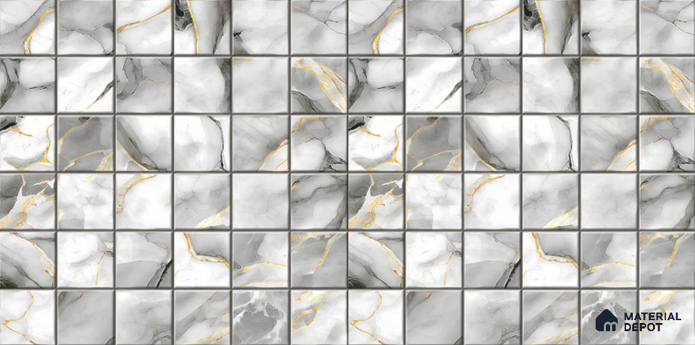 White Faux Mosaic Wall Tile TL 09097  Fenix Blanco 1 ft x 1 ft Ceramic Glossy Finish - 9 mm | Suitable for Highlighter Wall, Bathroom, Kitchen Wall & Backsplash