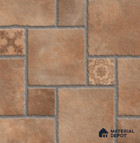 Brown Stone Floor Tile TL 10747  Sahara Brown 16 inch x 16 inch Vitrified Carving Matte Finish - 12 mm | Random 4 | Suitable for Parking, Terrace | Pattern Alignment May Vary | 2-3 mm Spacer is Mandatory