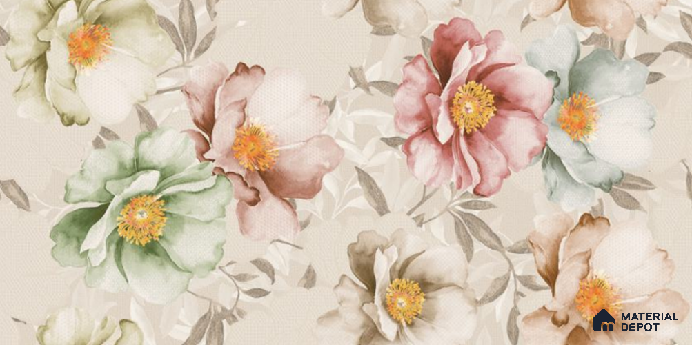 Floral Wall Tile TL 08780 B  Shimmer Beige Decor 4 ft x 2 ft Vitrified Carving Matte Finish - 9 mm |  | Suitable for Living Room, Bedroom, Bathroom