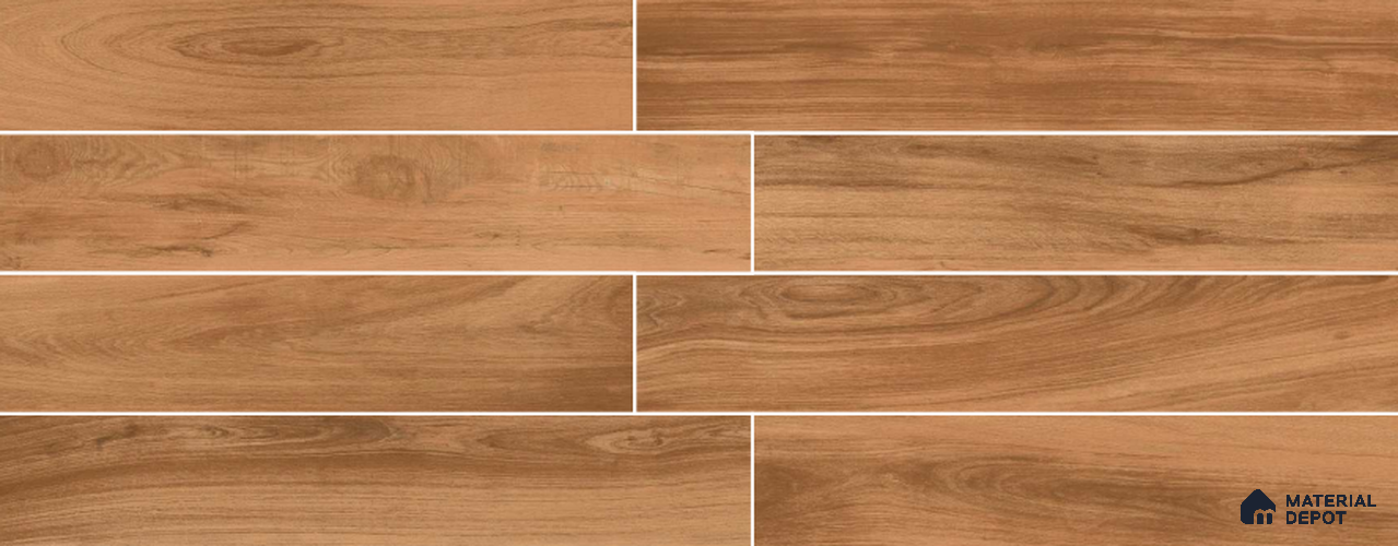 Brown Wooden Strip Floor & Wall Tile TL 09132 Grainor Royal Brown 4 ft x 8 Inch Vitrified Carving Matte Finish - 9 mm | Suitable for Living Room, Bedroom, Foyer, Dining | 2-3 mm Spacer is Mandatory