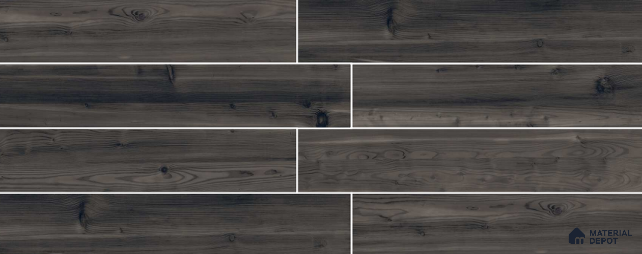 Black Wooden Strip Floor & Wall Tile TL 09141 Grainor Spatula Black 4 ft x 8 Inch Vitrified Carving Matte Finish - 9 mm | Suitable for Living Room, Bedroom, Foyer, Dining | 2-3 mm Spacer is Mandatory