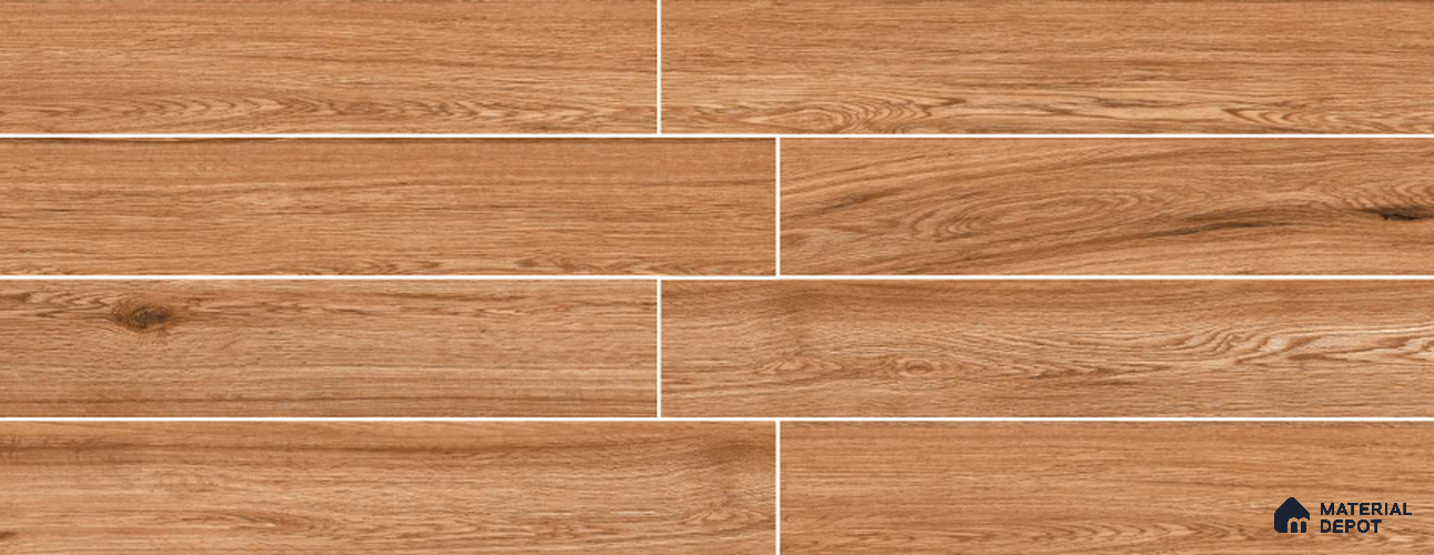 Brown Wooden Strip Floor & Wall Tile TL 09130 Grainor Copper Bonny 4 ft x 8 Inch Vitrified Carving Matte Finish - 9 mm | Suitable for Living Room, Bedroom, Foyer, Dining | 2-3 mm Spacer is Mandatory
