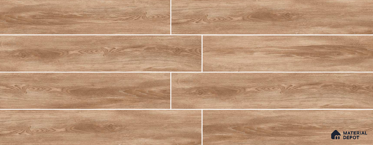 Brown Wooden Strip Floor & Wall Tile TL 09131 Grainor Mountain Brown 4 ft x 8 Inch Vitrified Carving Matte Finish - 9 mm | Suitable for Living Room, Bedroom, Foyer, Dining | 2-3 mm Spacer is Mandatory