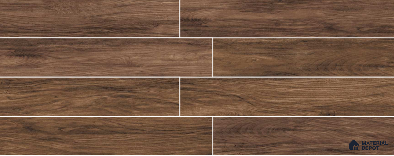 Brown Wooden Strip Floor & Wall Tile TL 09140 Grainor Caribbean Wood 4 ft x 8 Inch Vitrified Carving Matte Finish - 9 mm | Suitable for Living Room, Bedroom, Foyer, Dining | 2-3 mm Spacer is Mandatory