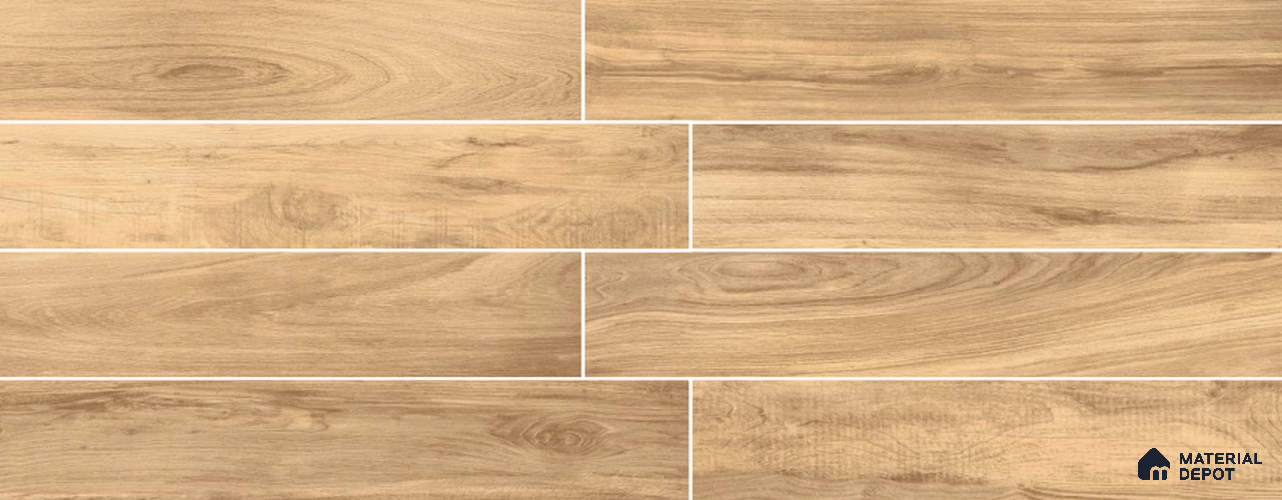 Brown Wooden Strip Floor & Wall Tile TL 09133 Grainor Royal Honey 4 ft x 8 Inch Vitrified Carving Matte Finish - 9 mm | Suitable for Living Room, Bedroom, Foyer, Dining | 2-3 mm Spacer is Mandatory