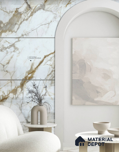 Calacatta Gold 8 ft x 4 ft High Gloss Finish Orison Series Marble Redefined PVC Laminate - 1.5 mm | Suitable for TV Unit, Wardrobe, Kitchen Cabinets