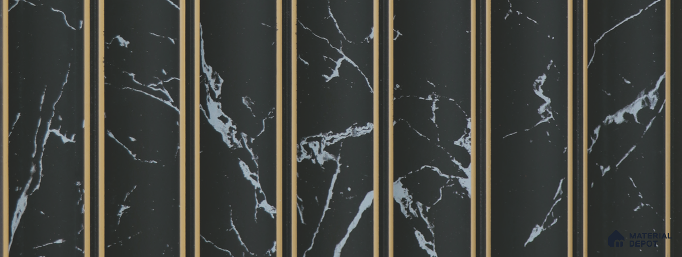 Black Marble Louver PN 02335 9.5 ft x 5.9 inch Charcoal Panel - 8 mm | Suitable for Feature Wall, TV Unit & Living Room | Width is Subjected to 5% Variation