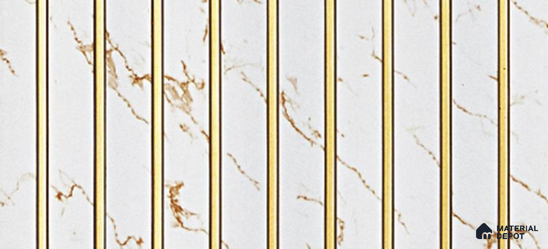 White Marble Louver PN 03836 9.5 ft x 6 inch Charcoal Panel - 12 mm | Suitable for Feature Wall, TV Unit & Living Room | Width is Subjected to 5% Variation