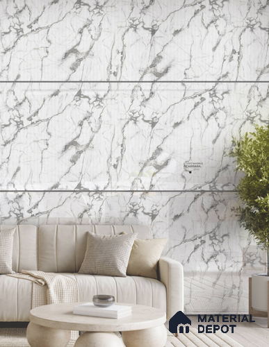 Satvario Carrara 8 ft x 4 ft High Gloss Finish Orison Series Marble Redefined PVC Laminate - 1.5 mm | Suitable for TV Unit, Wardrobe, Kitchen Cabinets