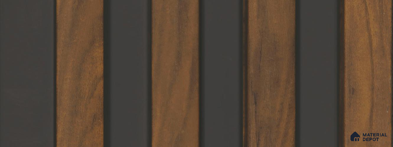 Brown Wooden Louver PN 05766 9.5 ft x 7.8 inch Charcoal Panel - 12 mm | Suitable for Feature Wall, TV Unit & Living Room | Width is Subjected to 5% Variation