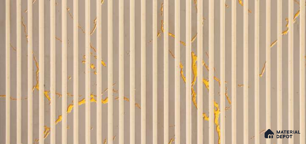 Beige Marble Louver PN 06168 9.5 ft x 7.8 inch Charcoal Panel - 12 mm | Suitable for Feature Wall, TV Unit & Living Room | Width is Subjected to 5% Variation