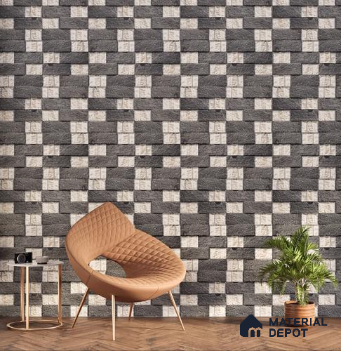 Elevation Wall Tile TL 00072 B Foggy Grey 2 ft x 1 ft Punch Matte Finish Vitrified Tile - 9 mm | Ideal For Modern Facades, Outdoor Cladding, Feature Wall