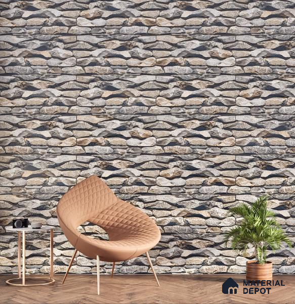 Elevation Wall Tile TL 00089 B Stone Grey 2 ft x 1 ft Punch Matte Finish Vitrified Tile - 9 mm | Ideal For Modern Facades, Outdoor Cladding, Feature Wall