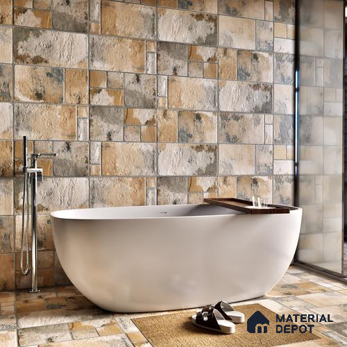 Parking Floor & Wall TL 00062 C Organic Brown 2 ft x 1 ft Matte Finish Stone Vitrified Tile - 12 mm | 32 Random Faces | Suitable For Heavy Duty Outdoor Areas