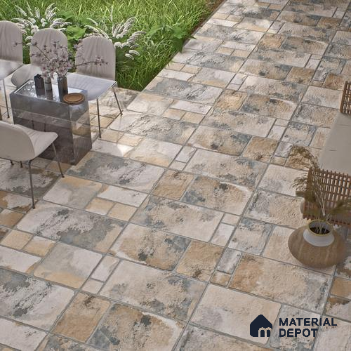 Parking Floor & Wall TL 00062 C Organic Brown 2 ft x 1 ft Matte Finish Stone Vitrified Tile - 12 mm | 32 Random Faces | Suitable For Heavy Duty Outdoor Areas