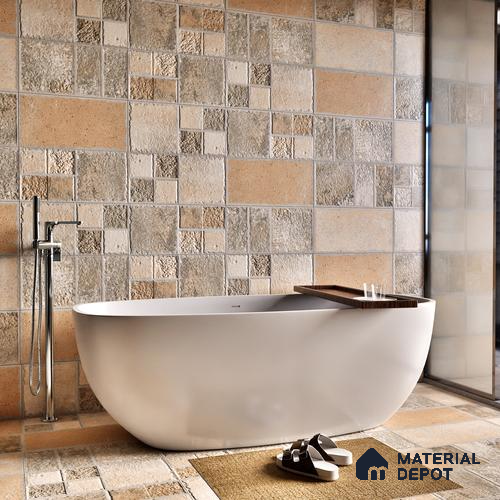 Parking Floor & Wall TL 00063 Earth Brown 2 ft x 1 ft Matte Finish Stone Vitrified Tile - 12 mm | 32 Random Faces | Suitable For Heavy Duty Outdoor Areas