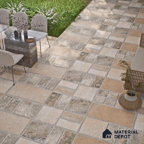 Parking Floor & Wall TL 00063 Earth Brown 2 ft x 1 ft Matte Finish Stone Vitrified Tile - 12 mm | 32 Random Faces | Suitable For Heavy Duty Outdoor Areas