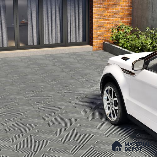 Parking Floor Tile TL 03391 B Engrave Smokey 16 x 16 inch Anti Slip Matte Finish Heavy Duty Vitrified Tile - 12 mm | Suitable For Garage, Driveway, Terrace | Pattern Alignment May Vary | 2-3 mm Spacer is Mandatory