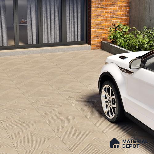 Parking Floor Tile TL 03391 A Engrave Beige 16 x 16 inch Anti Slip Matte Finish Heavy Duty Vitrified Tile - 12 mm | Suitable For Garage, Driveway, Terrace | Pattern Alignment May Vary | 2-3 mm Spacer is Mandatory