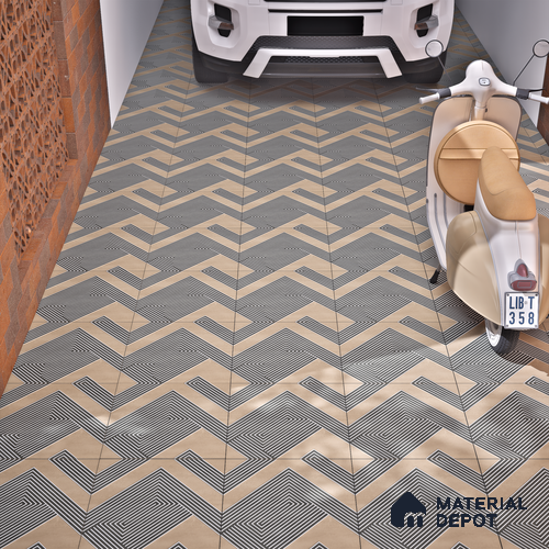 Parking Floor Tile TL 03391 H Engrave Tan 16 x 16 inch Anti Slip Matte Finish Heavy Duty Vitrified Tile - 12 mm | Suitable For Garage, Driveway, Terrace | Pattern Alignment May Vary | 2-3 mm Spacer is Mandatory