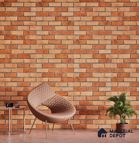 Brick Look Elevation Wall Tile TL 00071 C Brown 2 ft x 1 ft Punch Matte Finish Vitrified Tile - 9 mm | Ideal For Modern Facades, Outdoor Cladding, Feature Wall