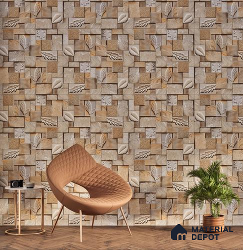 Elevation Wall Tile TL 00070 D Dark Beige 2 ft x 1 ft Punch Matte Finish Vitrified Tile - 9 mm | Suitable For Feature Wall, Boundary Wall, Balcony, Outdoor | Please Expect a Slight Variation of Pattern