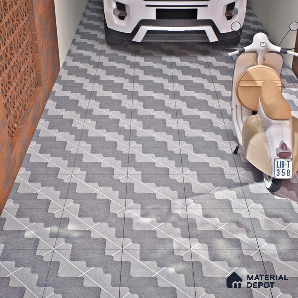 Parking Floor Tile TL 03387 K Puzzle Charcoal 16 x 16 inch Anti Slip Matte Finish Heavy Duty Vitrified Tile - 12 mm | Suitable For Garage, Driveway, Terrace | Pattern Alignment May Vary | 2-3 mm Spacer is Mandatory
