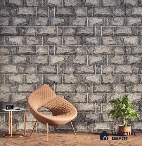 Elevation Wall Tile TL 00067 A Slate Black 2 ft x 1 ft Punch Matte Finish Vitrified Tile - 9 mm | Suitable For Feature Wall, Boundary Wall, Balcony, Outdoor