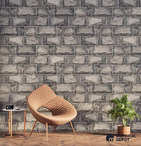 Elevation Wall Tile TL 00067 A Slate Black 2 ft x 1 ft Punch Matte Finish Vitrified Tile - 9 mm | Suitable For Feature Wall, Boundary Wall, Balcony, Outdoor